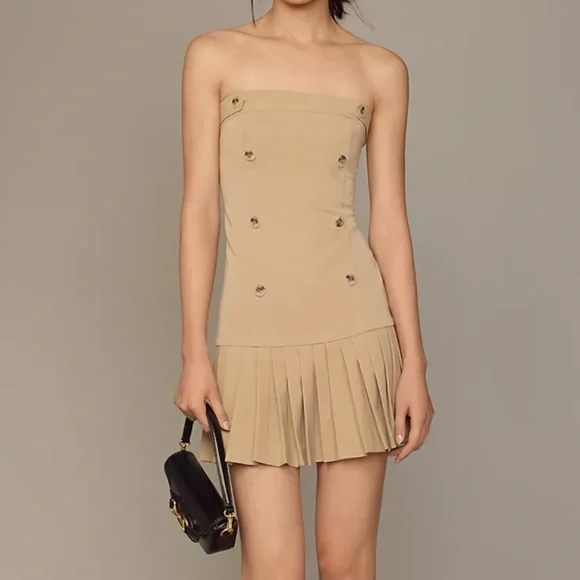 Anthropologie Strapless Neutral Mini Dress - Picture 4 of 8